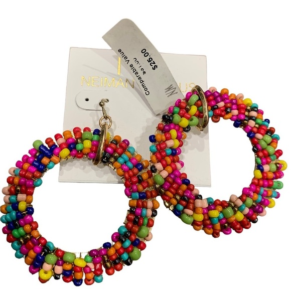 Neiman Marcus | New Beaded Hoop Earrings New With Tags NWT - Picture 4 of 6